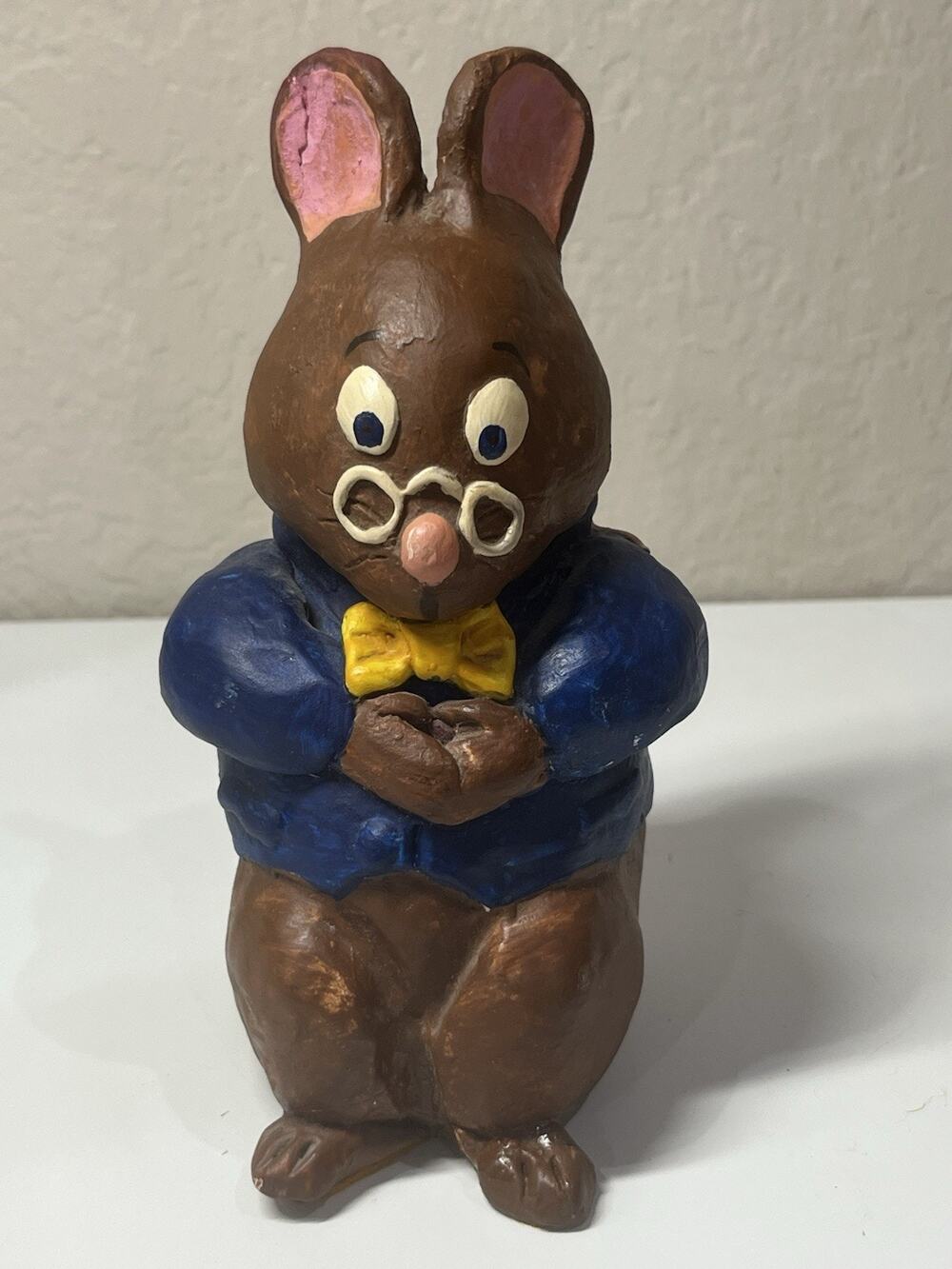 VTG Hand Painted Ceramic Bunny w Glasses Figurine 7” Tall Unique Cute Easter